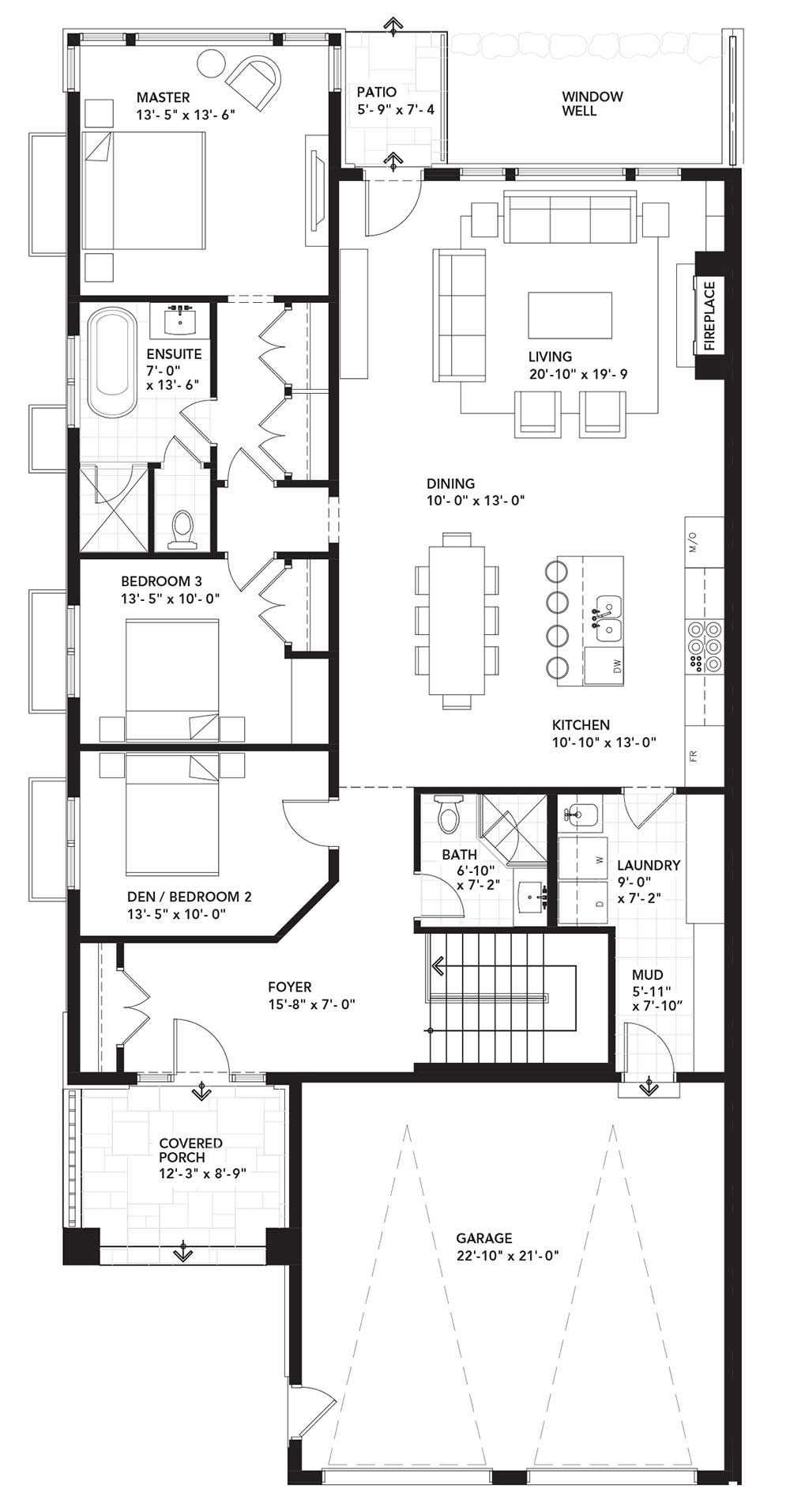 Main Floor Plan - Three Bedroom - Left Unit