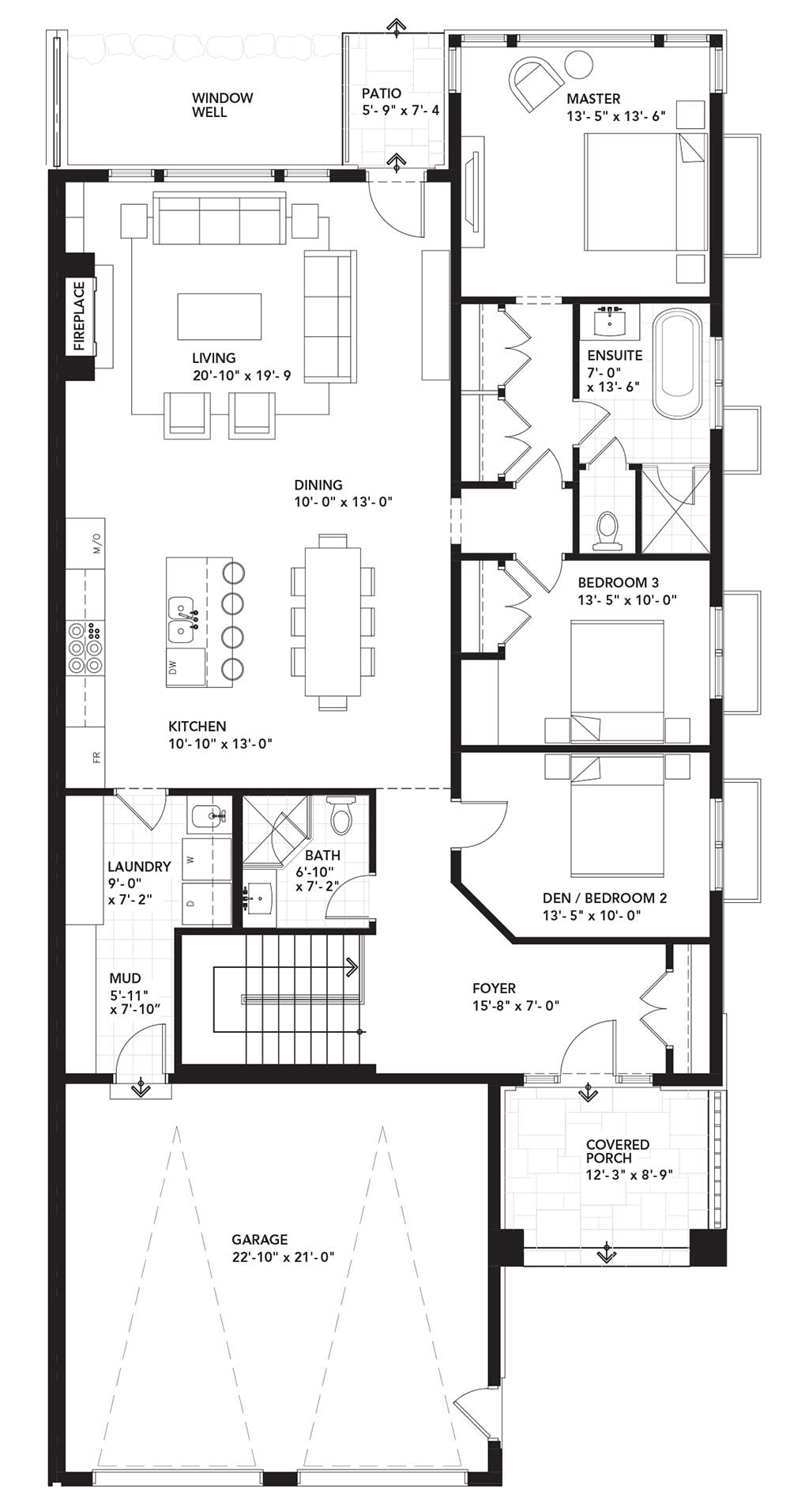 Main Floor Plan - Three Bedroom - Right Unit
